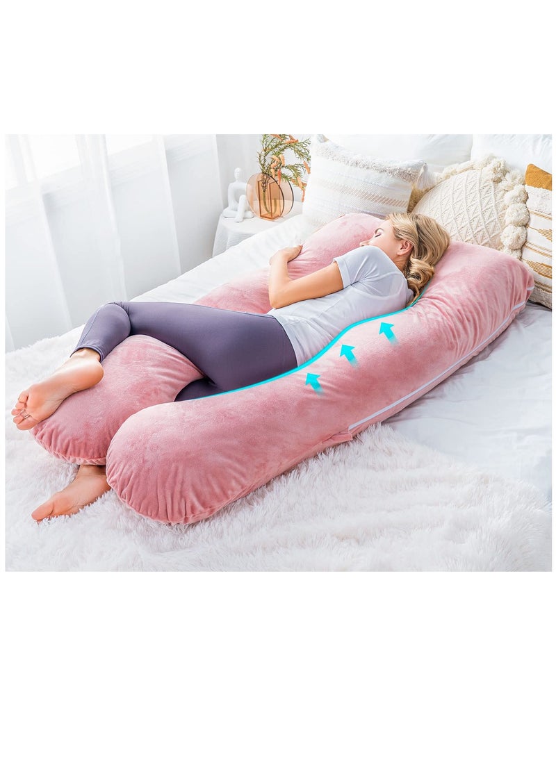 Pregnancy Pillow, Full Body Pillow with Reversible Velvet Cover, U Shaped Maternity Pillow  for Pregnant Women and Sleeping Support(Pink) - Image 4