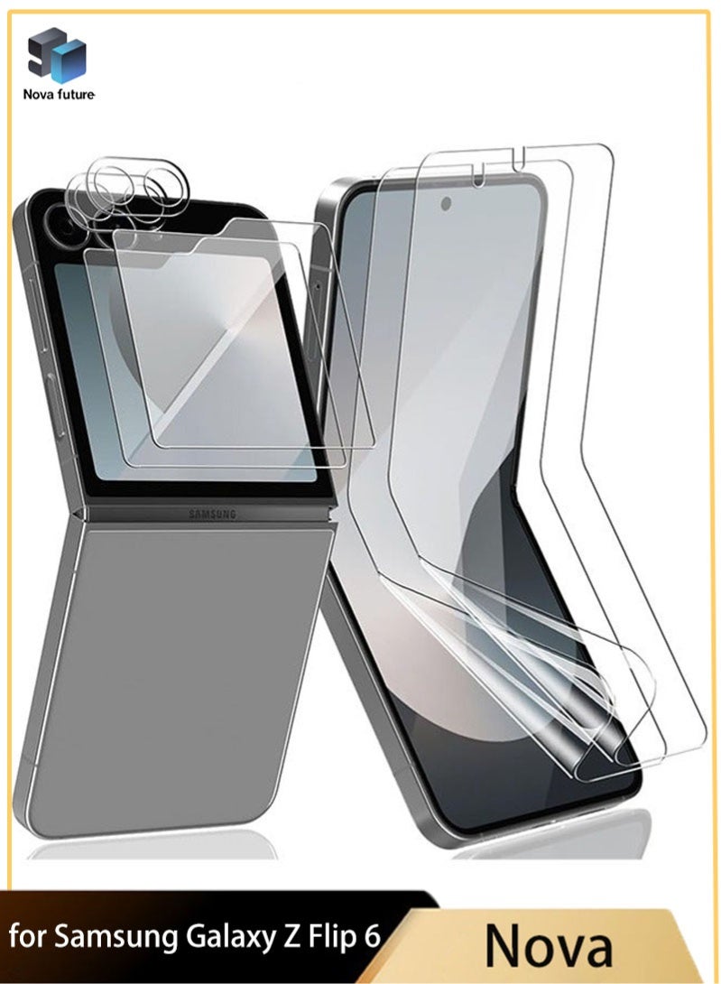 مستقبل نوفا [6 عبوات] واقي شاشة Samsung Galaxy Z Flip 6، قطعتان من واقي الشاشة الخلفي المصنوع من الزجاج المقوى، قطعتان من واقي عدسة الكاميرا، قطعتان من غشاء الشاشة الداخلي المرن، حساس للمس، مادة TPU المرنة المقاومة للخدش لمدة 24 ساعة والتي تلتئم ذاتيًا - Image 1