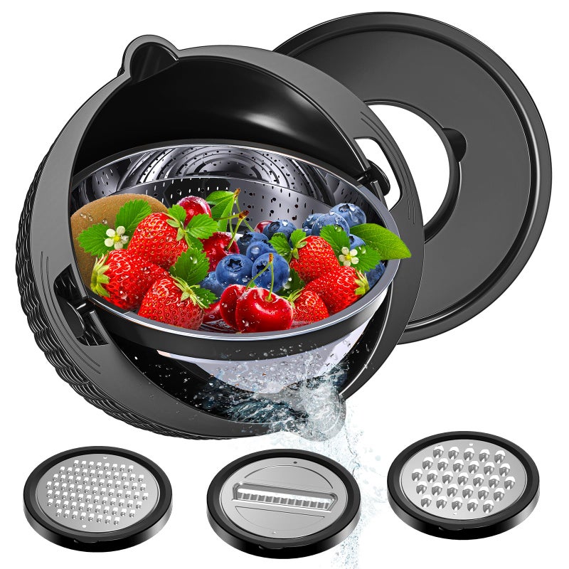 UTTKOJ 41 Colander with Mixing Bowl Set Colander for Kitchen Strainers and Colanders Pasta Strainer Bowl With Colander Rice Strainer Fruit Cleaner Veggie Wash Kitchen Essentials Black