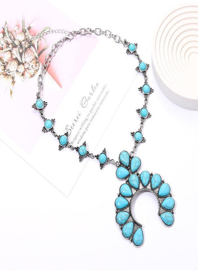 NLCAC Turquoise Statement Necklace Boho Squash Blossom Concho Pendant Collar Bib Necklace Western Turquoise Jewelry for Women(Squash Blossom) - Image 2