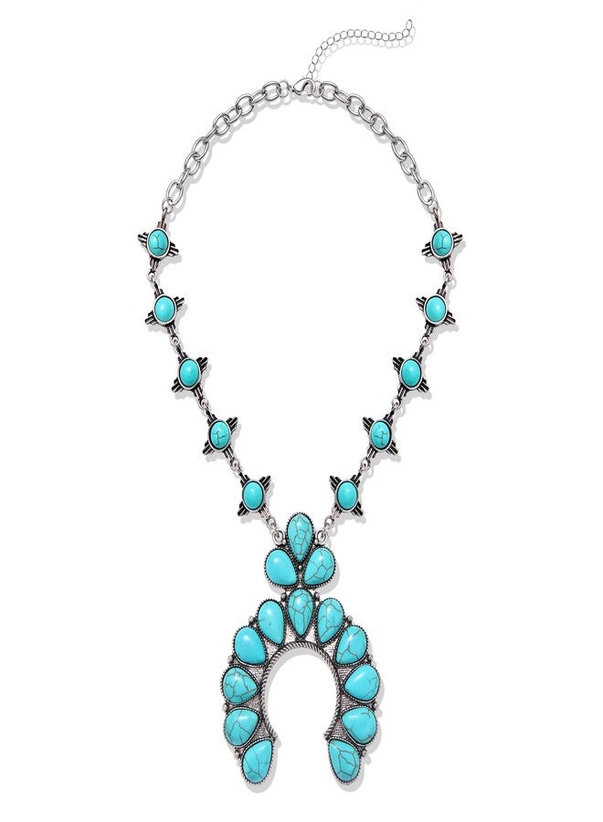 NLCAC Turquoise Statement Necklace Boho Squash Blossom Concho Pendant Collar Bib Necklace Western Turquoise Jewelry for Women(Squash Blossom) - Image 1