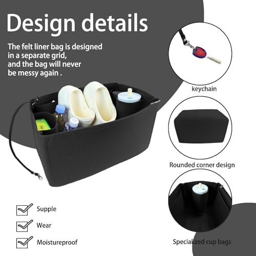 Lckaey Rubber Beach Bag Organizer Compatible with Bo Bag Tote,Divider Pouch for Bo Bags Accessories Felt Insert3018black-M - Image 3