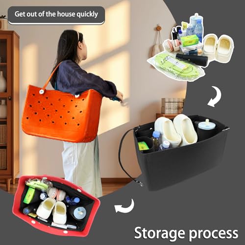 Lckaey Rubber Beach Bag Organizer Compatible with Bo Bag Tote,Divider Pouch for Bo Bags Accessories Felt Insert3018black-M - Image 4