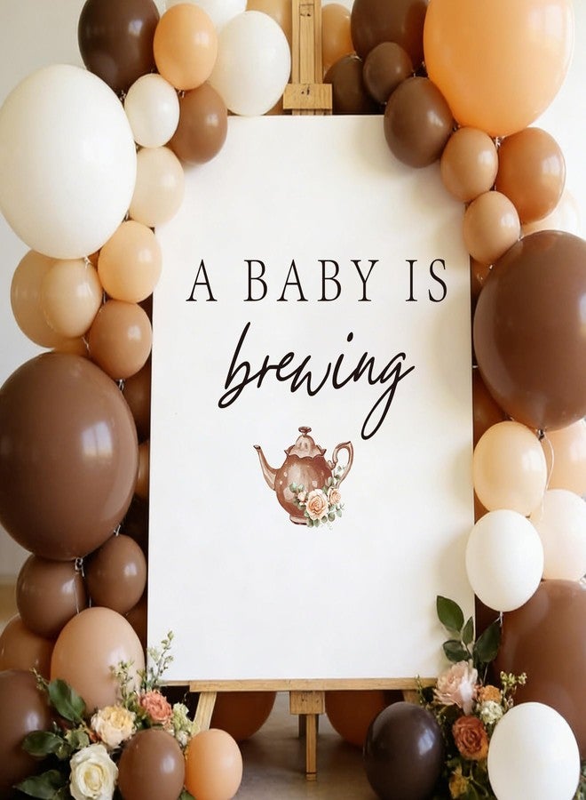 Dvehdbay Tea Party Baby Shower Decorations - A Baby Is Brewing Sign for Backdrop Balloons Arch, Tea Theme First Birthday Decorations for Girl, Brown One Year Old Wall Decor, 1st Party Banner Supplies for Boy - Image 2