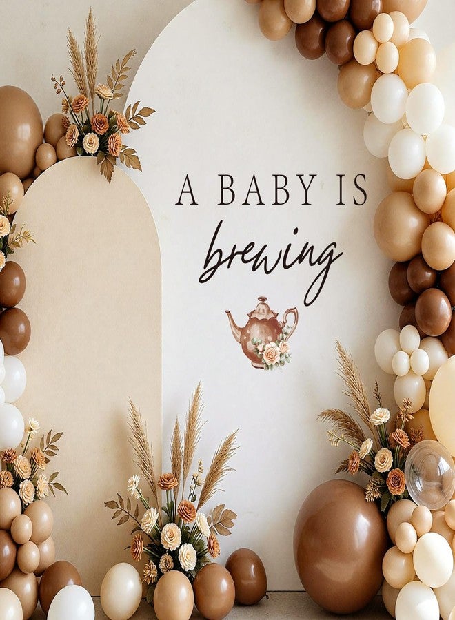 Dvehdbay Tea Party Baby Shower Decorations - A Baby Is Brewing Sign for Backdrop Balloons Arch, Tea Theme First Birthday Decorations for Girl, Brown One Year Old Wall Decor, 1st Party Banner Supplies for Boy - Image 1