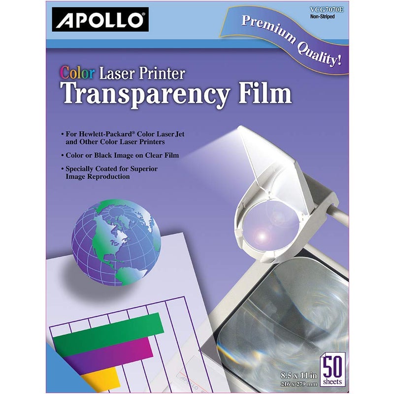 APOLLO Transparency Film for Laser Printers, Color, 50 Sheets/Pack (VCG7070), Clear - Image 1