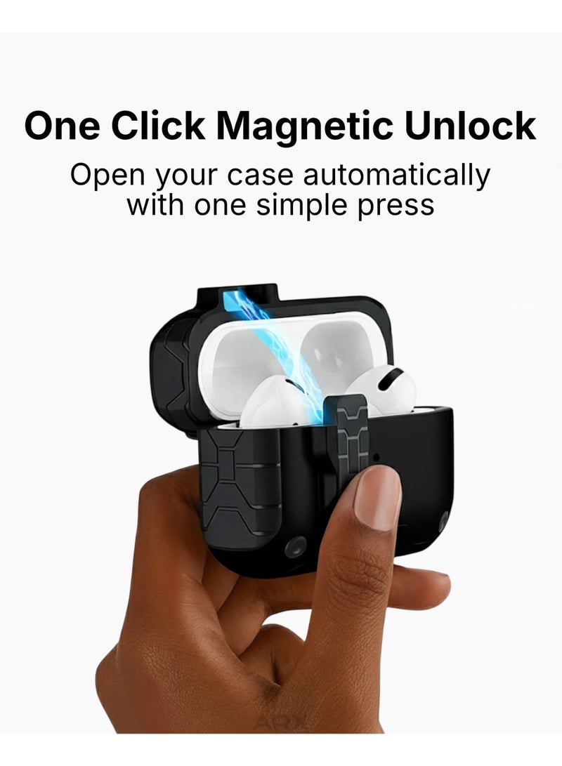 ARX AirPods Pro 3 Case with Secure Lock & Carabiner Clip, Rugged Shockproof Protective Cover (MagSafe Compatible, Front LED Visible) – Black - Image 5