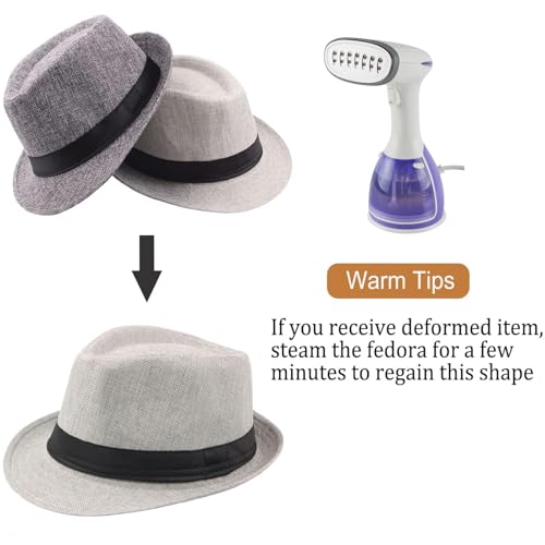 Ultrafun 5 Pack Short Brim Fedora Classic Summer Beach Sun Hat Panama Straw Cap for Men Women (Large, 5Pack-Black+White+Khaki+Blue+Wine Red) - Image 4