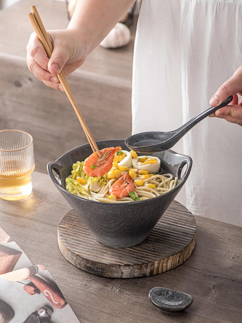 UNICASA Japanese Ramen Bowl Set with Chopsticks Spoons and Rests 26oz Deep Porcelain Noodle Bowl Set of 2 for Udon Pho Salad Soup Reactive Gray - Image 5