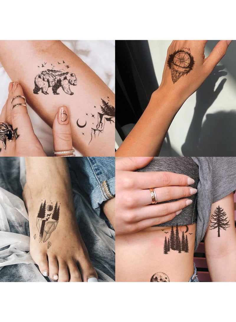ORAINBOW 30 Sheets Small Black Mountain Planet Temporary Tattoos for Men Women Unique Realistic Waterproof Forest Triangle Designs Body Art Tattoos for Adults - Image 3