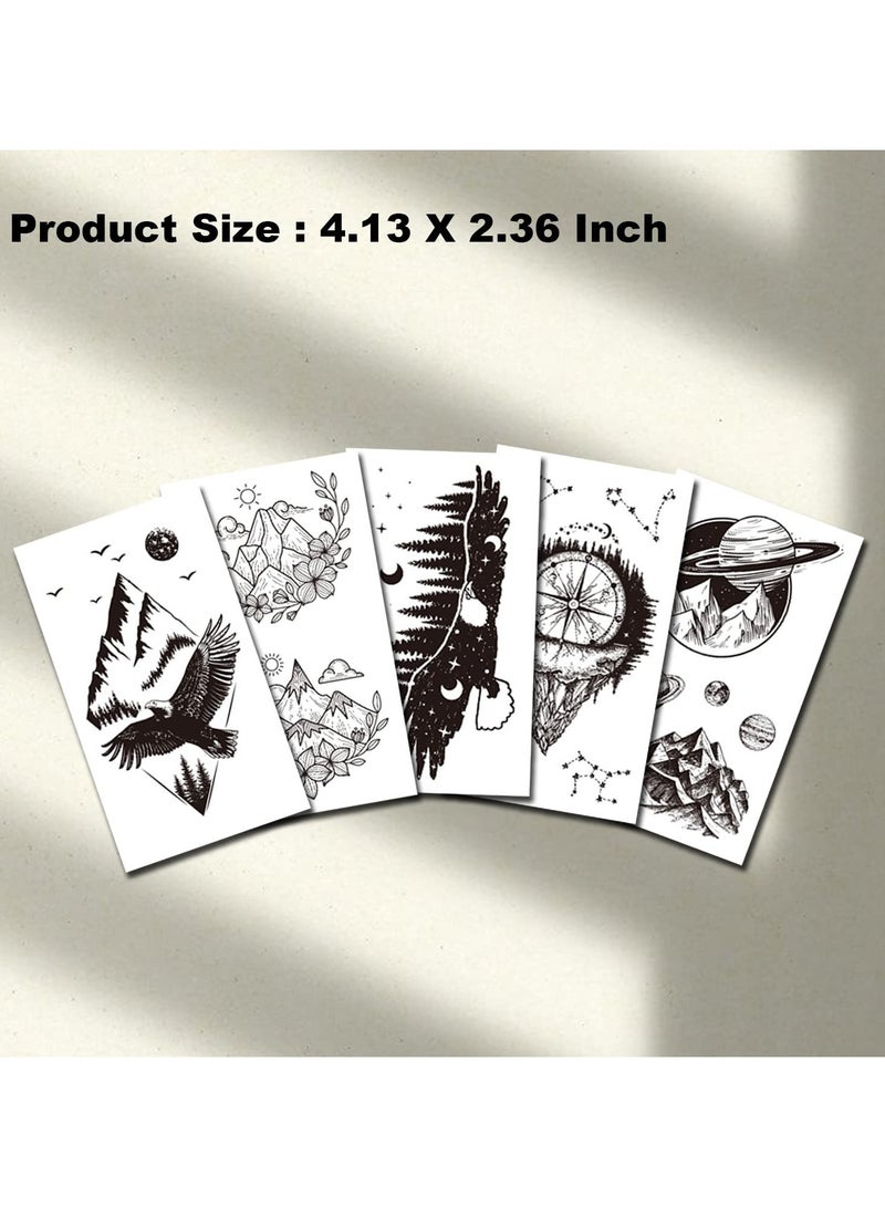 ORAINBOW 30 Sheets Small Black Mountain Planet Temporary Tattoos for Men Women Unique Realistic Waterproof Forest Triangle Designs Body Art Tattoos for Adults - Image 4