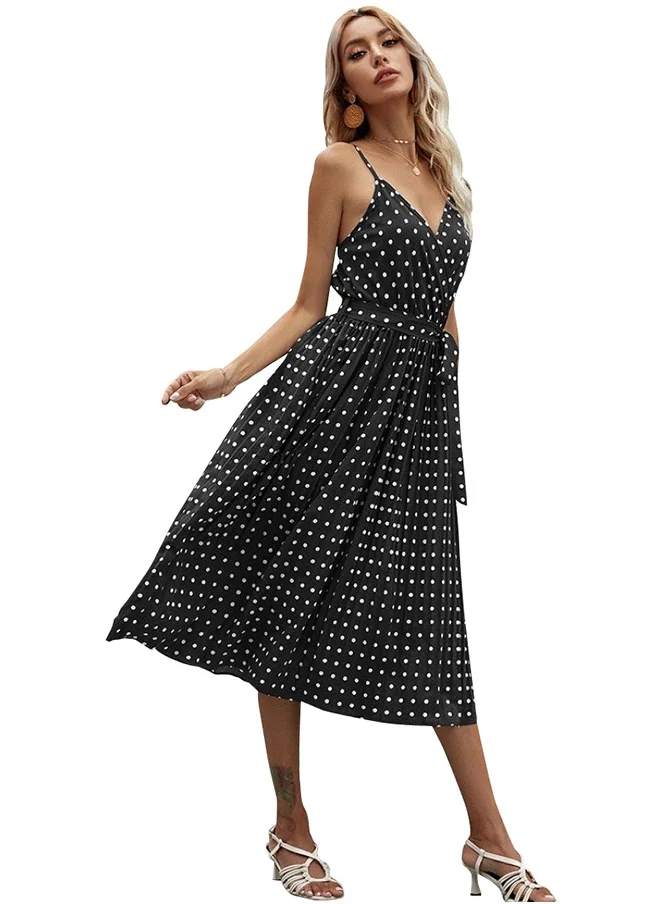 YUNIQEE Black Polka Dot Print Mini Dress