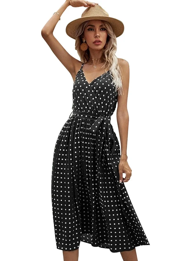 يونيكي Black Polka Dot Print Mini Dress