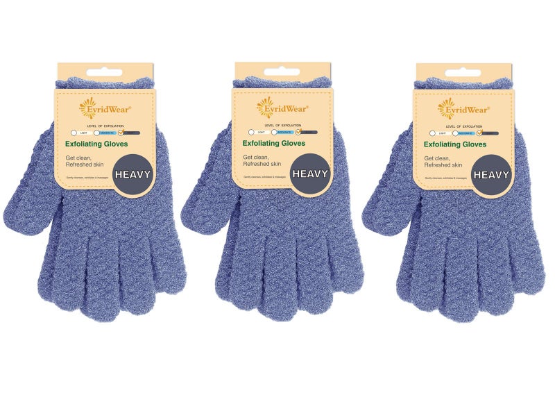 Evridwear Exfoliating Glove for Shower Man and Women Dual Texture Bath Body Scrub Gloves Dead Skin Cell Remover for Massage 3 Pairs Heavy