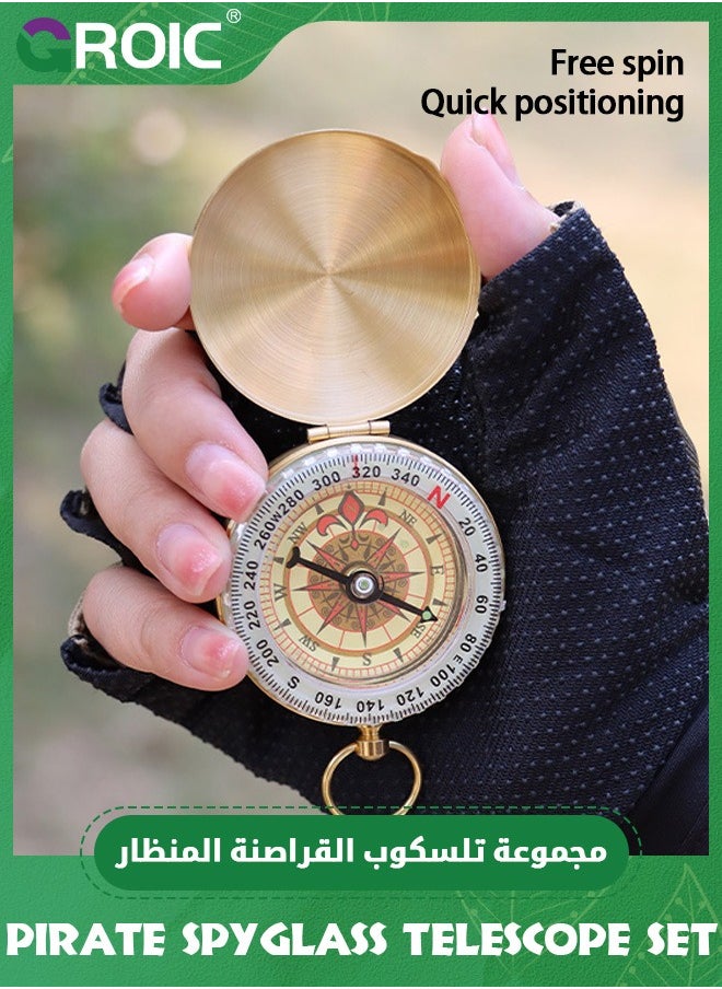 GROIC Pirate Monocular Telescope Treasure Map Pocket Compass Party Accessory Set,Collapsible Handheld Telescope Vintage Monocular for Kids,Survival Gear Compass Pocket Compass for Kids  - Image 3