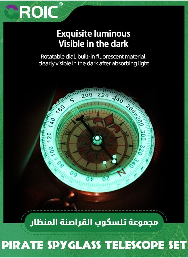 GROIC Pirate Monocular Telescope Treasure Map Pocket Compass Party Accessory Set,Collapsible Handheld Telescope Vintage Monocular for Kids,Survival Gear Compass Pocket Compass for Kids  - Image 4