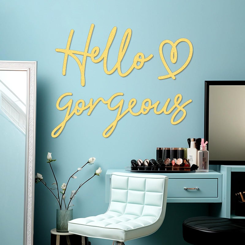 Bnesi Hello Gorgeous Heart Sign Wall Decor Black Metal Wall Decor Modern Hello Gorgeous Elegant Metal Wall Art Decor for Bathroom, Bedroom, Lash room (Gold, Large) - Image 5