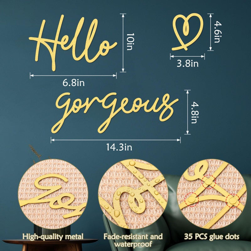 Bnesi Hello Gorgeous Heart Sign Wall Decor Black Metal Wall Decor Modern Hello Gorgeous Elegant Metal Wall Art Decor for Bathroom, Bedroom, Lash room (Gold, Large) - Image 3