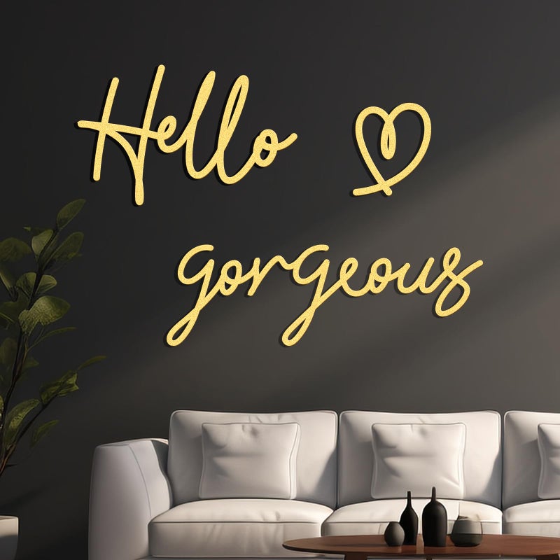 Bnesi Hello Gorgeous Heart Sign Wall Decor Black Metal Wall Decor Modern Hello Gorgeous Elegant Metal Wall Art Decor for Bathroom, Bedroom, Lash room (Gold, Large) - Image 2