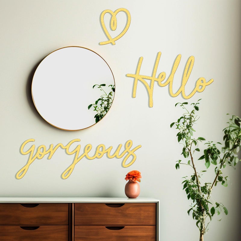 Bnesi Hello Gorgeous Heart Sign Wall Decor Black Metal Wall Decor Modern Hello Gorgeous Elegant Metal Wall Art Decor for Bathroom, Bedroom, Lash room (Gold, Large) - Image 4