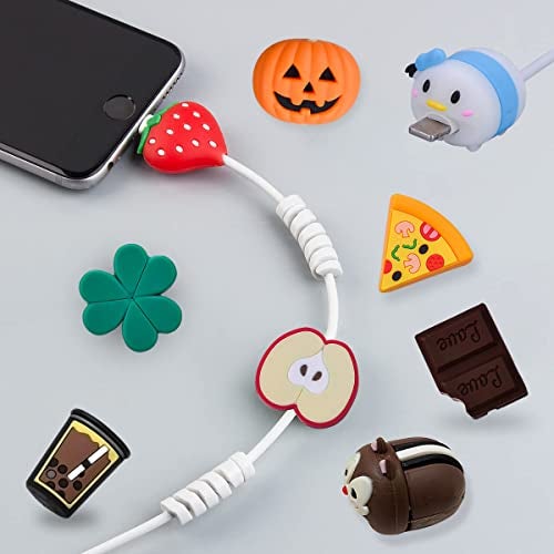 KACA Silicone Cute Charging Cable Wire Protector, Cord Protection Compatible for Android USB, Type-C and Camera Cable/Smartphone/iPhone Charging Cables- (Random Design) Set of 2, Multi-Colour - Image 1