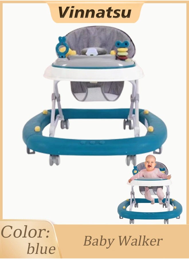 Vinnatsu Baby Walker Suitable For 6-24 Months Boy Girl Infant multi-functional  Foldable 3 in 1 Baby Push Walker With tray and toys Blue  - Image 1