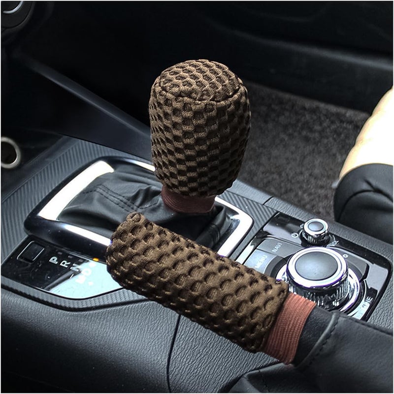 Precision polished solid material 2 Pack Car Gear Shift Knob Cover & Handbrake Cover, Automotive Anti-Slip Breathable Comfortable Handbrake Gear Shift Protector, Vehicle Interior Accessories Compact design - Image 1