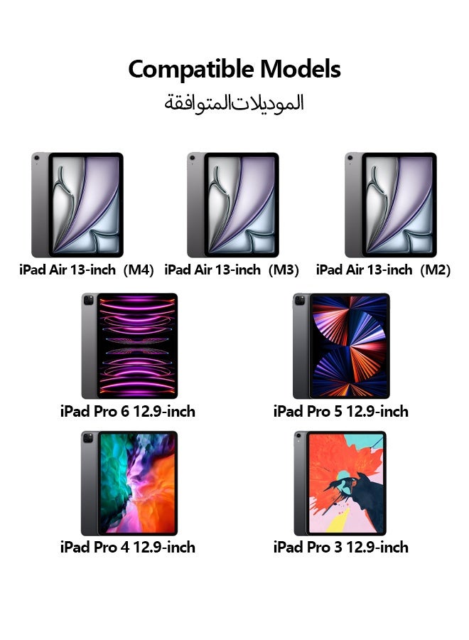 نُوِيق 【العربية والإنجليزية】جراب لوحة مفاتيح ماجيك لجهاز iPad Air 13 بوصة (M4، 2026/M3، 2025/M2، 2024) / iPad Pro 12.9 بوصة (الجيل السادس/الخامس/الرابع/الثالث)، جراب لوحة مفاتيح مع حامل مغناطيسي، لوحة لمس متعددة اللمس، تحكم بالإيماءات، إضاءة خلفية بـ 7 ألوان (أسود) - Image 2