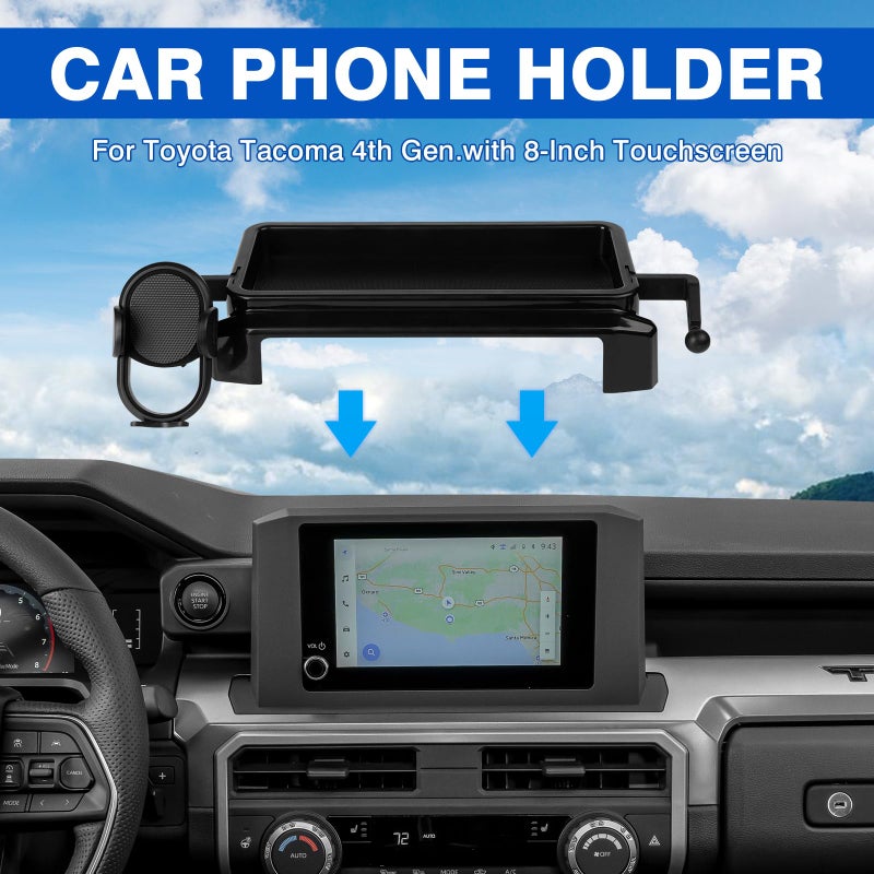 Autorder Car Phone Holder for 2024-2025 2026 Toyota Tacoma Accessories 8-Inch Cell Phone Mount with Dash Organizer Hands-Free 360 Degree Rotation(Not fit 14" Screen) - Image 2