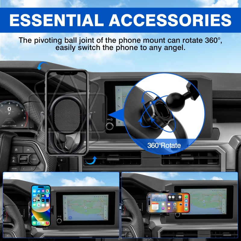 Autorder Car Phone Holder for 2024-2025 2026 Toyota Tacoma Accessories 8-Inch Cell Phone Mount with Dash Organizer Hands-Free 360 Degree Rotation(Not fit 14" Screen) - Image 5