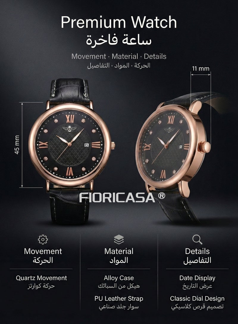 طقم هدايا رجالي فاخر 7 قطع - ساعة يد، محفظة، حزام جلد، كرفتة، أزرار أكمام ومشبك كرفتة - أفضل هدية فخمة للرجال - view 5