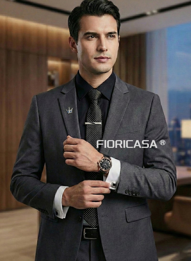 طقم هدايا رجالي فاخر 7 قطع - ساعة يد، محفظة، حزام جلد، كرفتة، أزرار أكمام ومشبك كرفتة - أفضل هدية فخمة للرجال - view 3