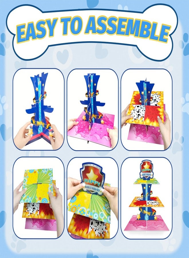WEEPA Cartoon Dog Cupcake Stand Paw Birthday Decorations 3 Tier Cardboard Cake Stand Dessert Tower Paw Theme Party Decorations - Image 5