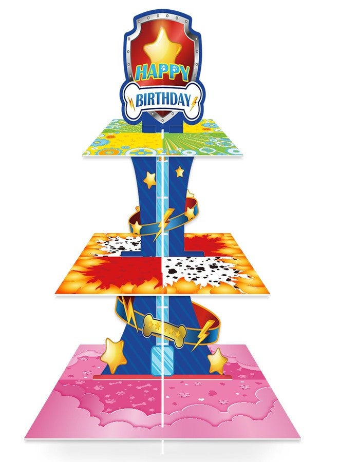 WEEPA Cartoon Dog Cupcake Stand Paw Birthday Decorations 3 Tier Cardboard Cake Stand Dessert Tower Paw Theme Party Decorations - Image 1