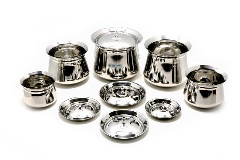 Coconut Eureka Stainless Steel Cookware Handi with Lids - 5 Units (Capacity - 500, 850, 1400, 2000 & 2500 ML) - Image 2