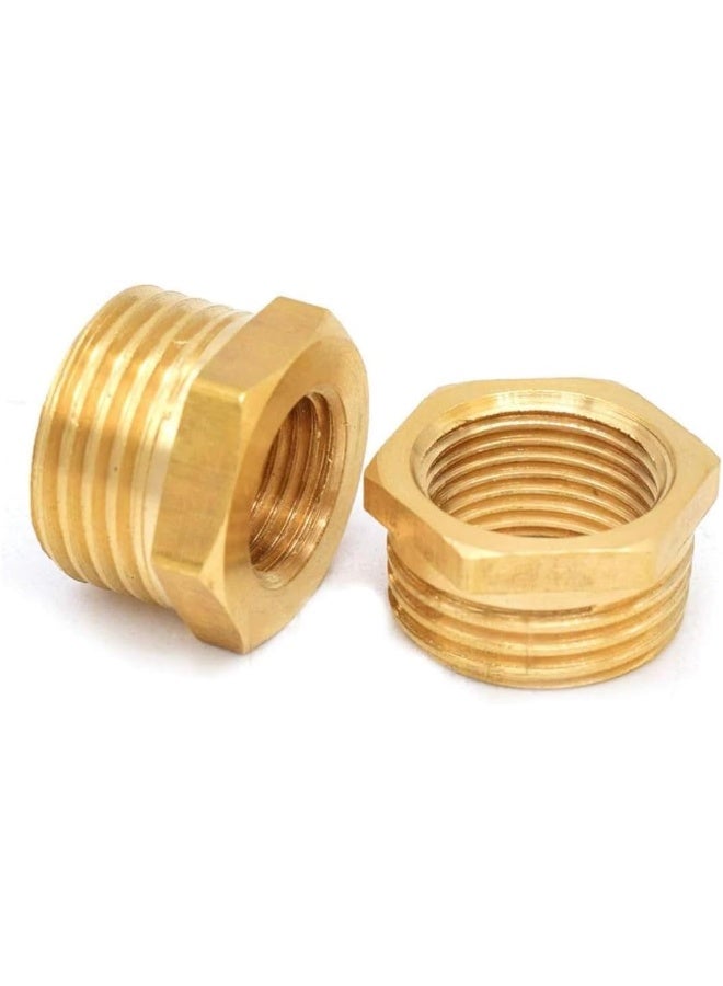 Royal Apex Pack Of 2 Brass Reducer Bsp Male Thread To Bsp Female Thread Reducing Bush Hex Reducer Bushing Hose Pipe Fitting Connector Adapter (3/4''X1/2'') - Image 1