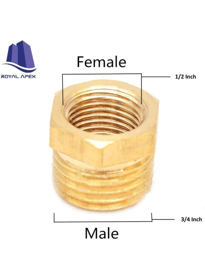 Royal Apex Pack Of 2 Brass Reducer Bsp Male Thread To Bsp Female Thread Reducing Bush Hex Reducer Bushing Hose Pipe Fitting Connector Adapter (3/4''X1/2'') - Image 2