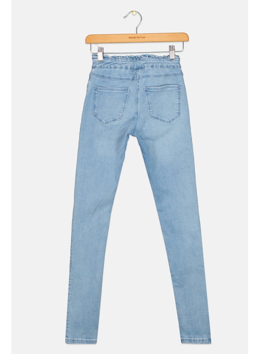 TAPE A L'OEIL - Kids Girl Wash Embroidered Detail Jeans, Blue - Image 1