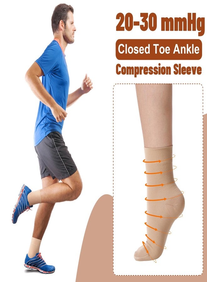 Shinymoon 4 Pairs Ankle Compression Socks 15-20 Mmhg Closed Toe Ankle Compression Sleeve Brace Support Sleeve Support Anklet for Women Men(Nude Color,S/m) - Image 3