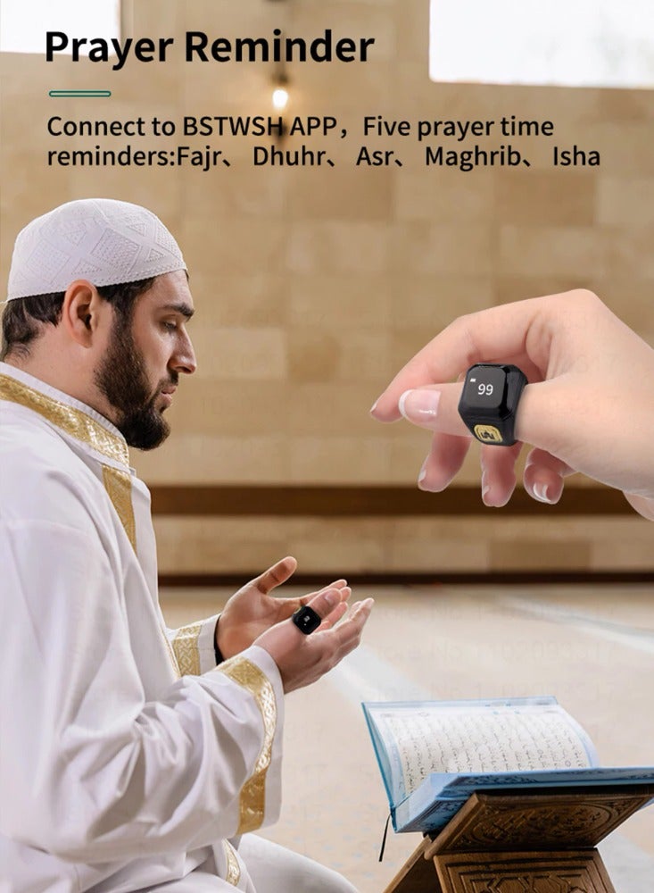 BSTWSH BSTWSH 20mm Smart Tasbeeh Ring, with Bluetooth Connection for Exclusive BSTWSH App, Vibration Reminder, Tasbeeh Counter and 5 Daily Prayer Reminders  - Image 2