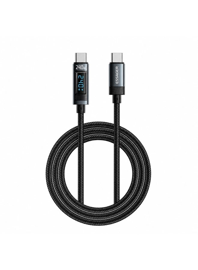 ESSAGER 240W Super Fast USB-C to USB-C Cable, 1 Meter, Digital display Compatible with iPhone 16 Series, 15 Pro Max, MacBook, iPad, Game Player, etc. Devices with Type-C Port - Black - Image 1