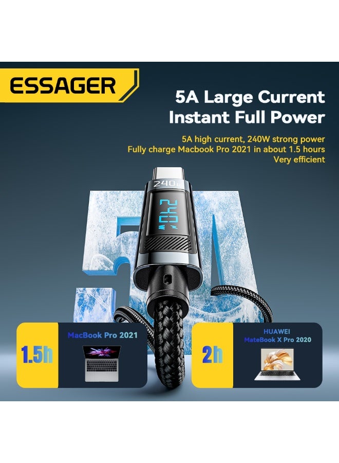ESSAGER 240W Super Fast USB-C to USB-C Cable, 1 Meter, Digital display Compatible with iPhone 16 Series, 15 Pro Max, MacBook, iPad, Game Player, etc. Devices with Type-C Port - Black - Image 4