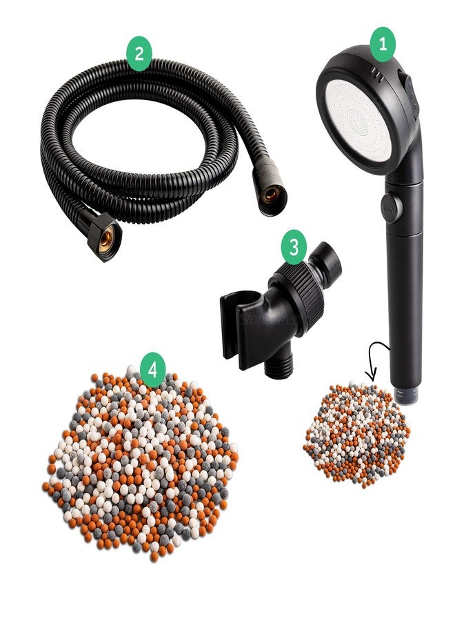 StoneStream Original StoneStream® EcoPower Shower Head System - Spa Like Ionic Filter to Soften Water, Increase Pressure & Save Water - Multi Function Showerhead + 4-in-1 Wall Adapter Kit - Matte Black - Image 1