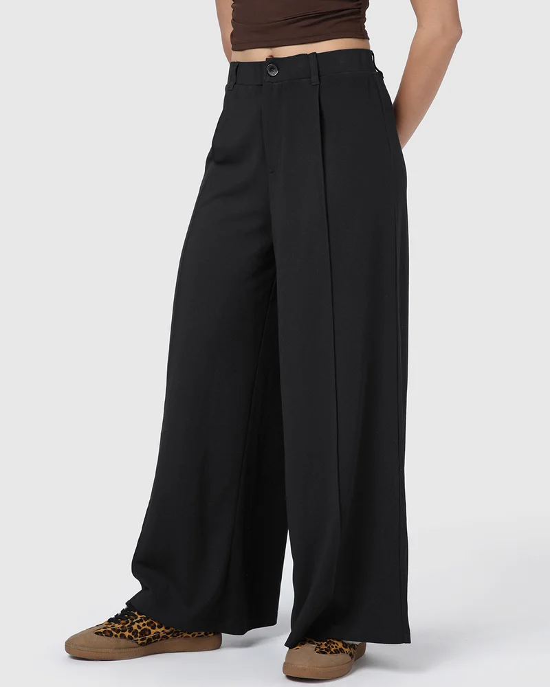 بيواكوف Women's Jet Black Flared fit Korean Pants