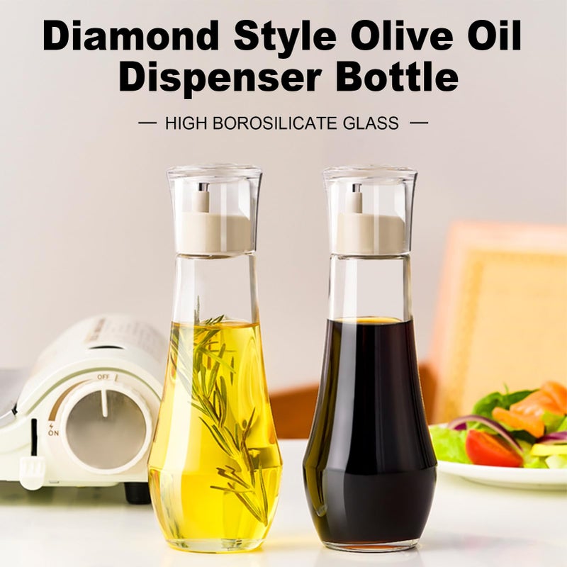 Summark Diamond Olive Oil Dispenser Bottle,Oil and Vinegar Dispenser for kitchen,Elegant Glass Cooking Oil Dispenser,Dispenser Bottle of 10 OZ - Set of 2 - Image 2