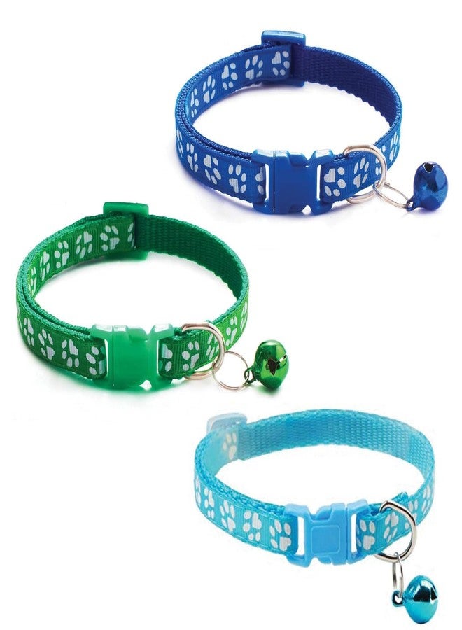 Litvibes Cat Collars Set of 3 with Bell,Kitten & Small Soft Adjustable Collar Safe,Solid & Protection Breakaway for Cats & Puppies,Cute Kitty Neckband with Paw Print-(Light Blue,Dark Blue,Dark Green) - Image 1