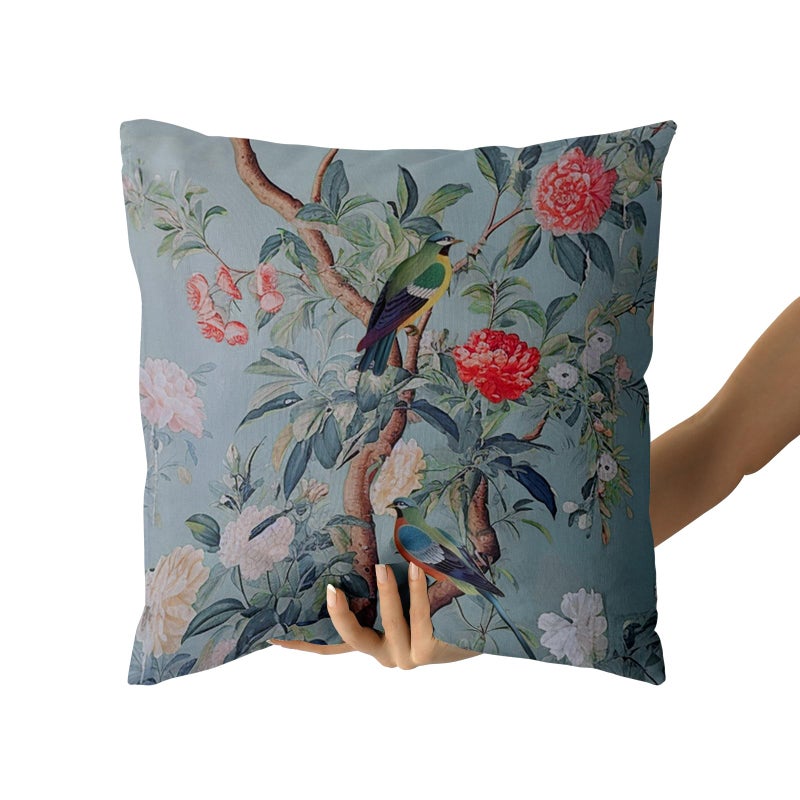 Sweetshow Chinoiserie Pillow Cover 20x20 Inch Blue Gray Vintage Bird Floral Throw Pillow Covers Farmhouse Flower Decorative Outdoor Pillowcase Cotton Square Cushion Cover for Couch Sofa Bed Decor (Pack of 2) - Image 3