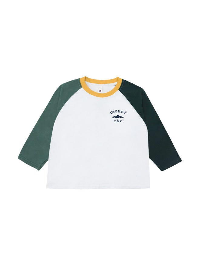 Children's Raglan Sleeve T-shirt, Girls' Pure Cotton Round Neck Top, Color-blocking Long-sleeve Shirt For Young Kids Available