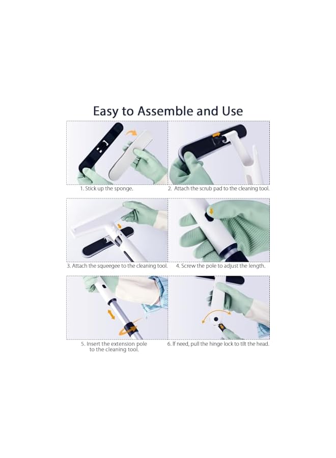 Green Tiger Window Squeegee with Long Handle, Window Cleaning Mop with Washable Pad and Blade Cleaner, Window Cleaner Floor Squeegee for Glass,Wall, Window, Mirror - Image 5