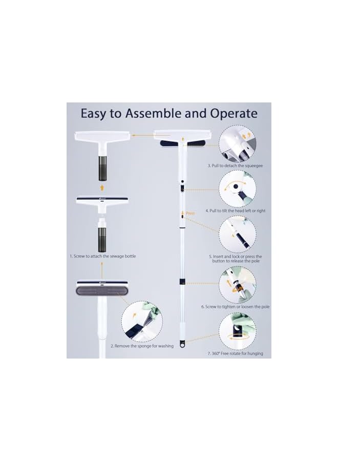 Green Tiger Window Squeegee with Long Handle, Window Cleaning Mop with Washable Pad and Blade Cleaner, Window Cleaner Floor Squeegee for Glass,Wall, Window, Mirror - Image 2